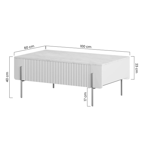 Stolik kawowy z szufladami Malmi 100 cm - kaszmir / crema bianca / czarne nóżki